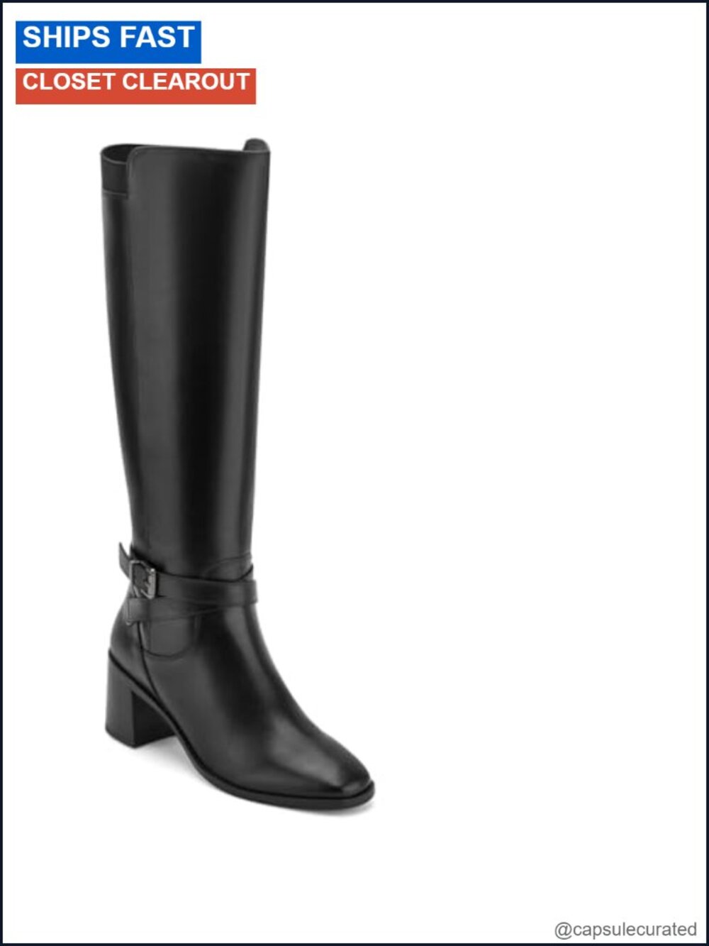 Knee-High Leather Boots Square Toe Block Heel Cushioned Insole